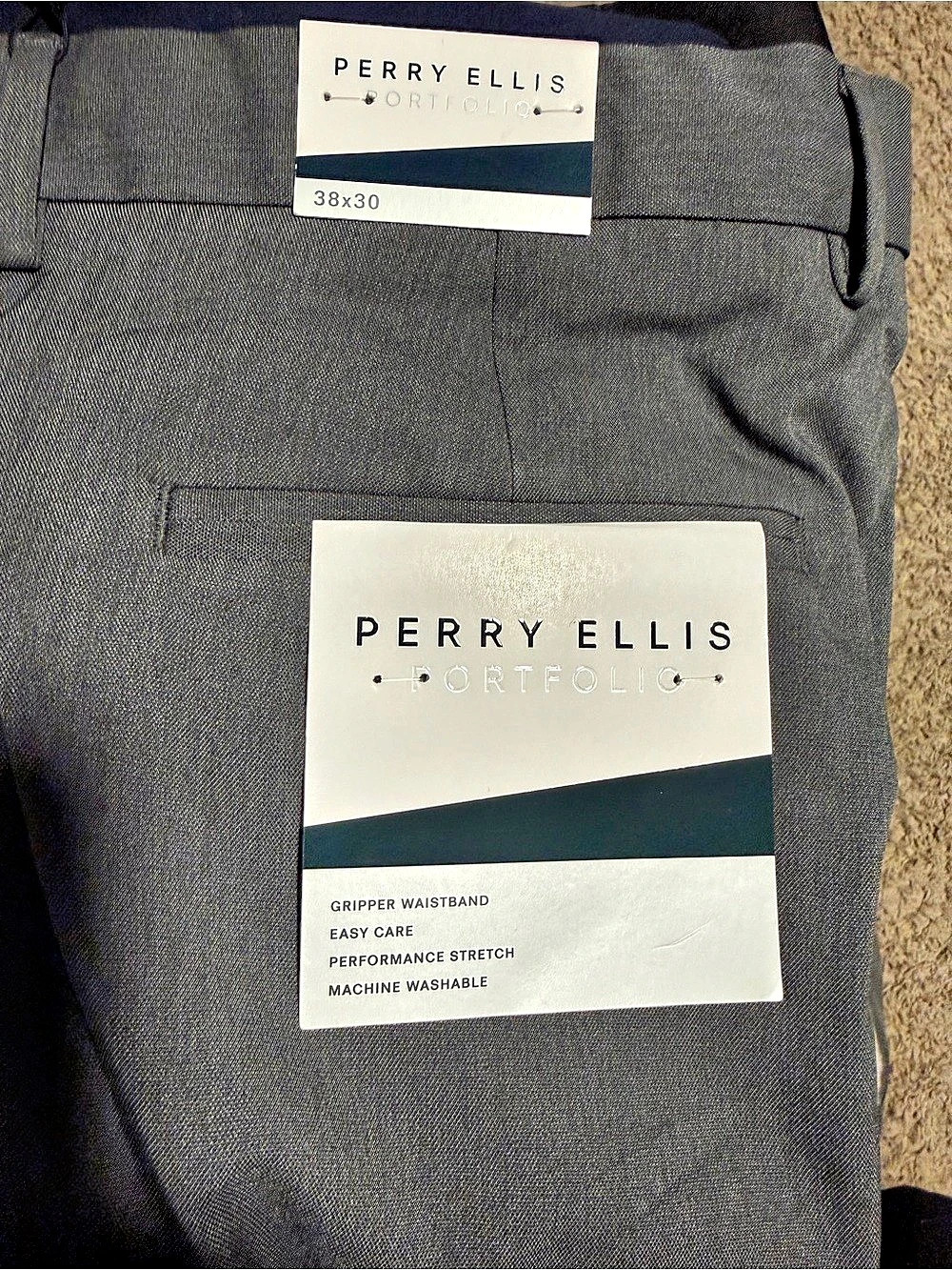 Perry Ellis Slim Fit Men's Dress Pants Gray Waist 38x30 NWT